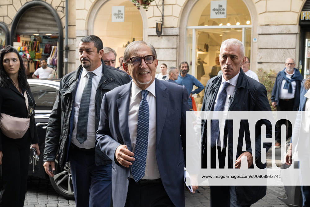 IPA89429543 - Senate President Ignazio La Russa upon his arrival at the Teatro Sistina for the celebrations marking the 150th anniversary of the *Corriere della Sera*, in Rome, Italy, on October 8, 2026. Flavio Brancaleone Fotogramma