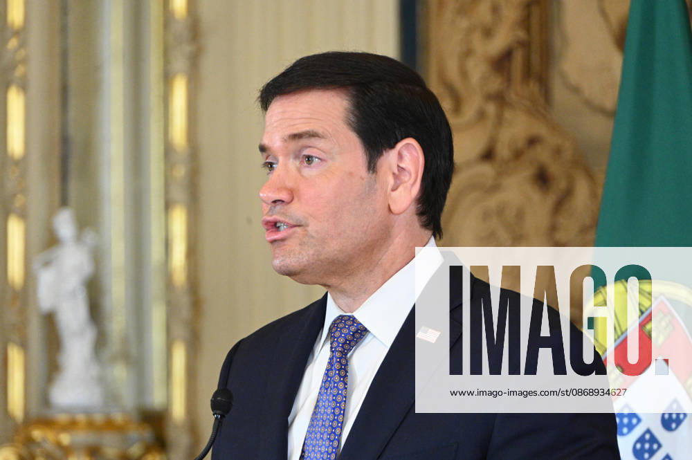 U.S. Secretary of State MARCO RUBIO speaks during a joint press conference with Portuguese Minister of State and Foreign Affairs PAULO RANGEL at the Palacio das Necessidades in Lisbon, Portugal, on October 8, 2026. The media appearance follows their bilateral meeting during RUBIO s visit to Portugal. Lisbon Portugal - ZUMAr238 20261008_zip_r238_014