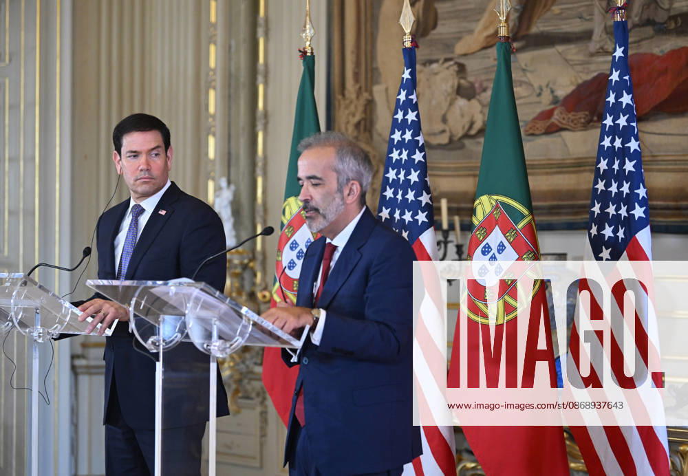 US Secretary of State Marco Rubio visits Portugal LISBON, PORTUGAL - OCTOBER 8: US Secretary of State Marco Rubio (L) and Portuguese Foreign Minister Paulo Rangel (R) hold a joint press conference at the Necessidades Palace, home to Portugal s Foreign Ministry, in Lisbon, Portugal, on October 8, 2026. Zed Jameson Anadolu Lisbon Portugal. Editorial use only. Please get in touch for any other usage.