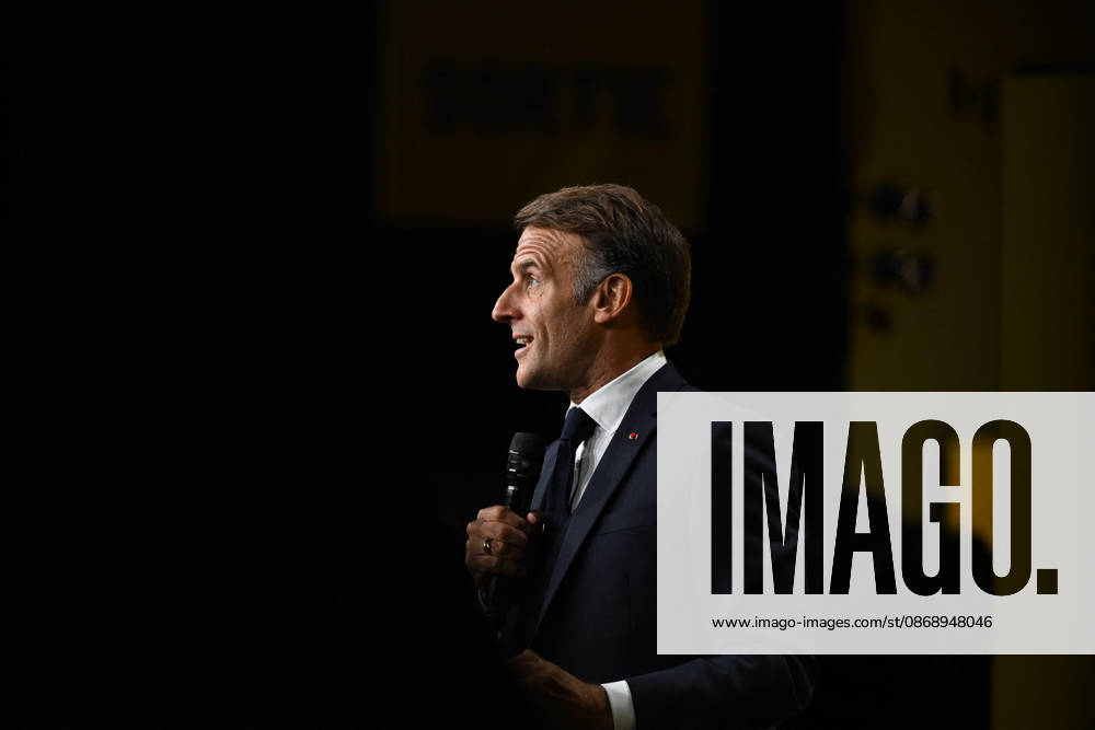 President Macron at Bpifrance Inno Generation - Paris France s President Emmanuel Macron delivers a speech on stage during the Bpifrance Inno Generation (BIG) event, one of Europe’s largest gatherings dedicated to entrepreneurs, in Paris, France on October 8, 2026. Photo by Jeanne Accorsini Pool ABACAPRESS.COM Paris France