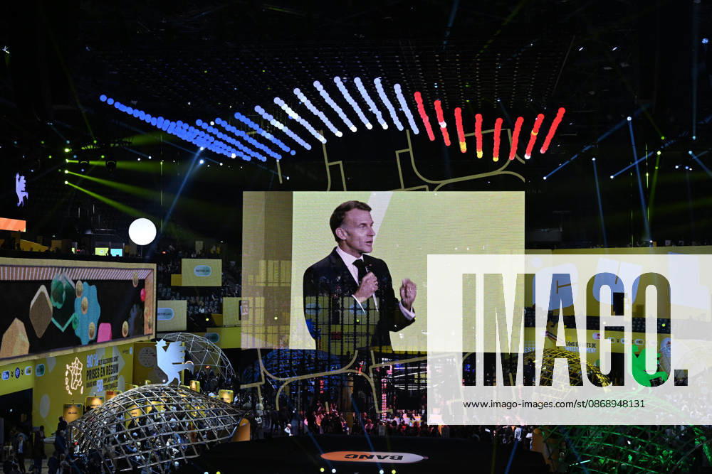 President Macron at Bpifrance Inno Generation - Paris France s President Emmanuel Macron delivers a speech on stage during the Bpifrance Inno Generation (BIG) event, one of Europe’s largest gatherings dedicated to entrepreneurs, in Paris, France on October 8, 2026. Photo by Jeanne Accorsini Pool ABACAPRESS.COM Paris France