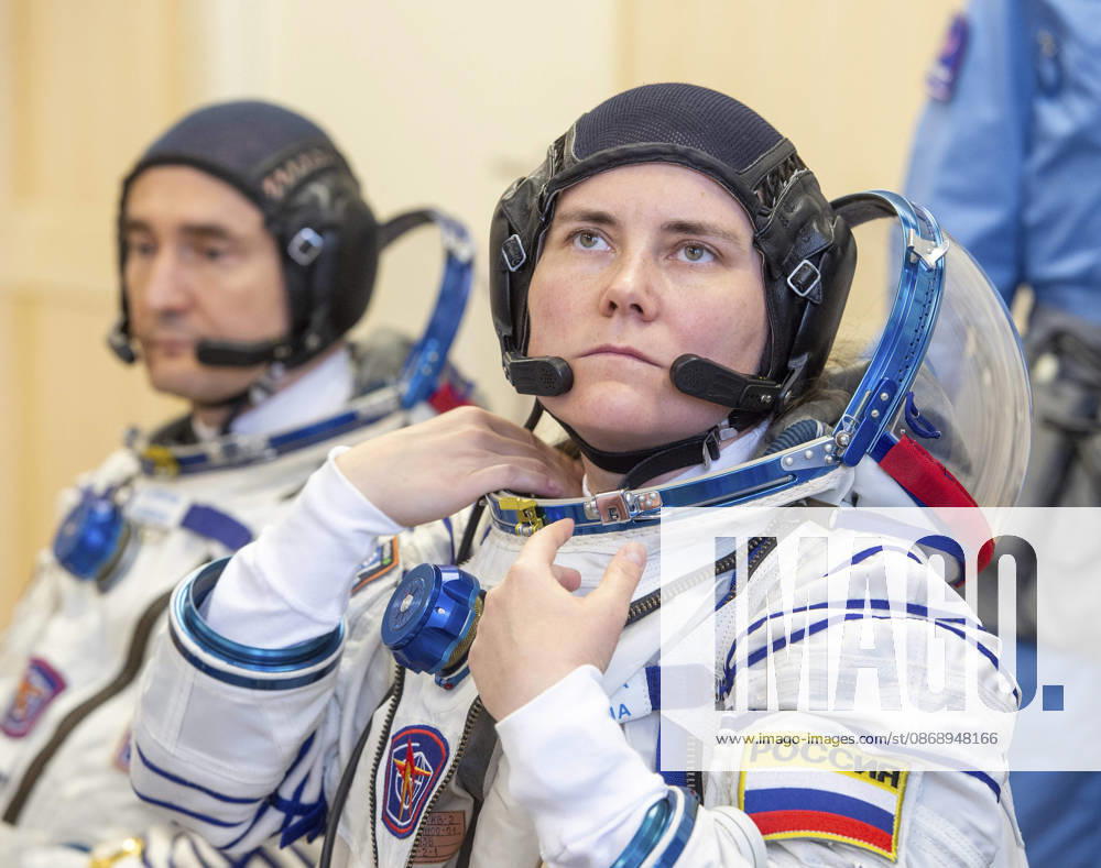 Baikonur, Kazakhstan. 14 July, 2026. Roscosmos cosmonaut Anna Kikina is helped into her Russian Sokol suit at the Baikonur Cosmodrome before the Expedition 75 launch, July 14, 2026 in Baikonur, Kazakhstan. She launched to the International Space Station later that day. Baikonur Kazakhstan - ZUMAp138 20261008_zaa_p138_014