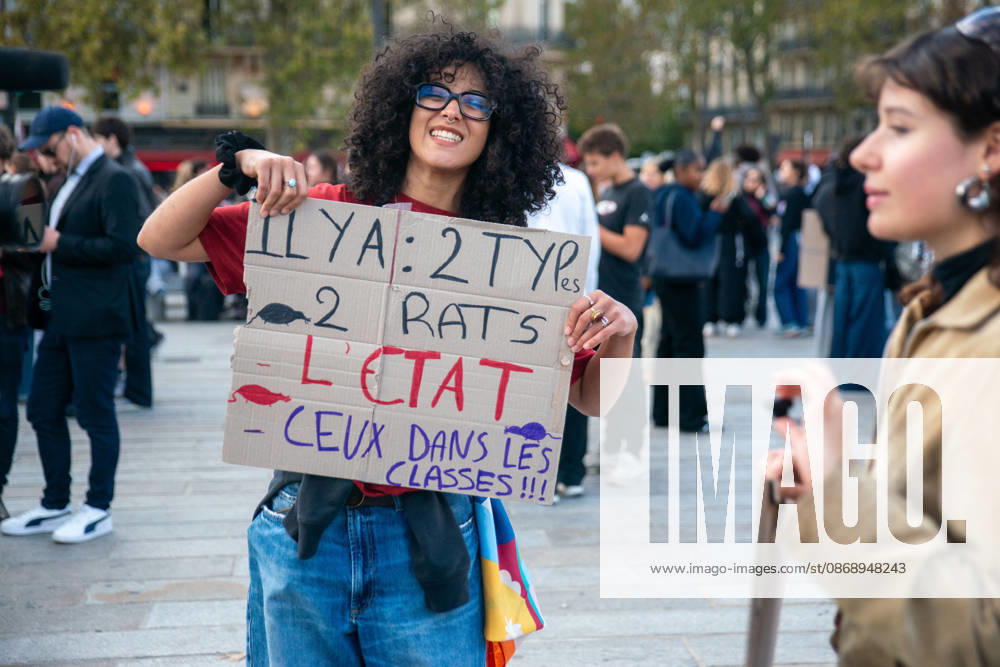 Student Protest - Paris Hundreds of high school students occupy Place de la Bastille in Paris, France on October 8, 2026, following the success of the October 6 protest, calling to continue and amplify the movement. Photo by ABACAPRESS.COM Paris France