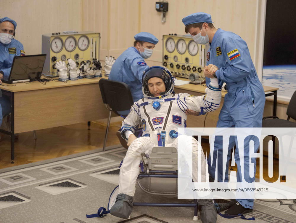 Baikonur, Kazakhstan. 14 July, 2026. Roscosmos cosmonaut Pyotr Dubrov has his Sokol suit pressure checked at the Baikonur Cosmodrome before the Expedition 75 launch, July 14, 2026 in Baikonur, Kazakhstan. He launched to the International Space Station later that day. Baikonur Kazakhstan - ZUMAp138 20261008_zaa_p138_060