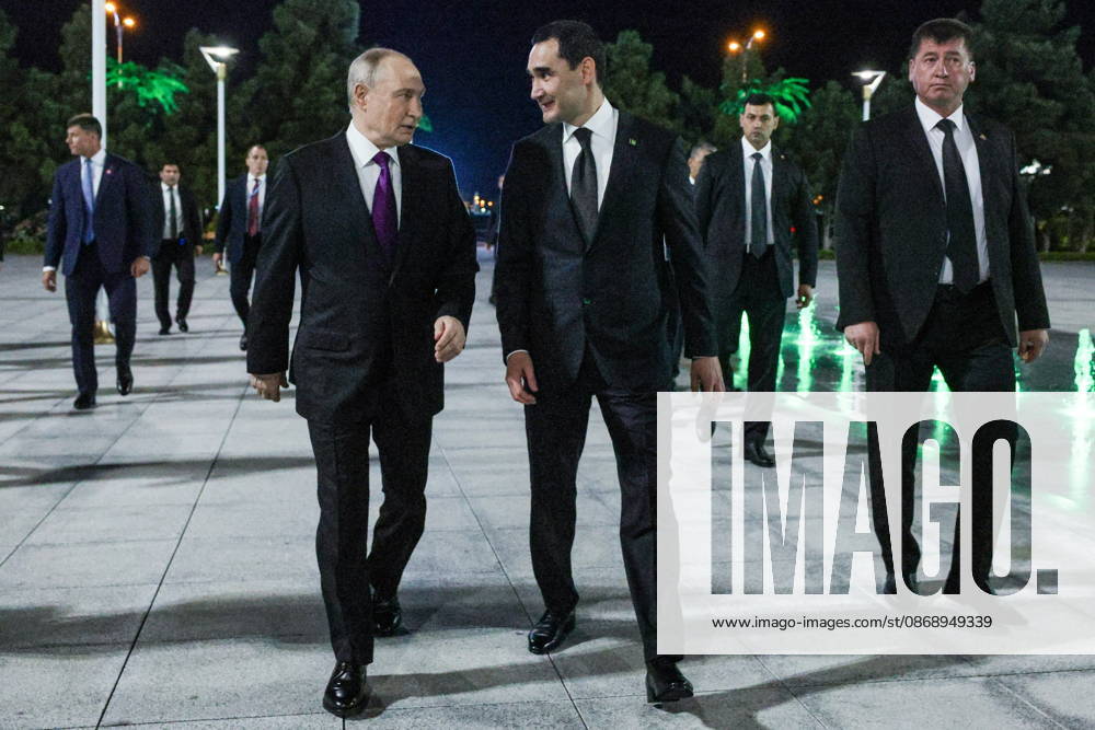 TURKMENISTAN, BALKAN PROVINCE - OCTOBER 8, 2026: Serdar Berdimuhamedow, President of Turkmenistan, welcomes his counterpart Vladimir Putin (R-L centre) of Russia ahead of a meeting of the CIS (Commonwealth of Independent States) Council of Heads of State in Turkmenbasy Turkmenistan - ZUMAt113 20261008_zaa_t113_545