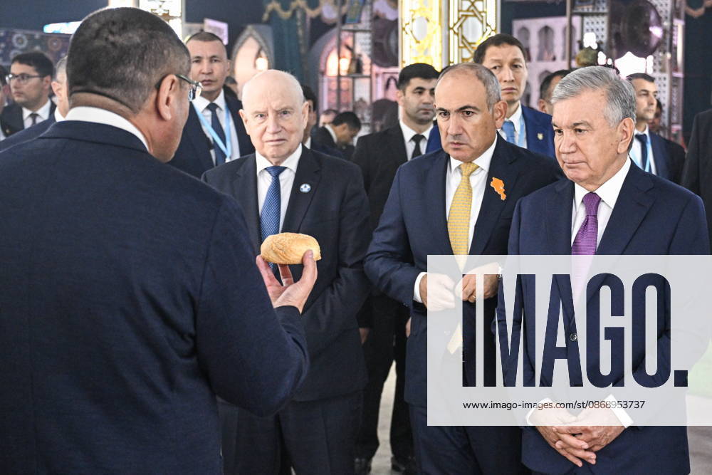 TURKMENISTAN, BALKAN PROVINCE - OCTOBER 8, 2026: Shavkat Mirziyoyev, President of Uzbekistan, Nikol Pashinyan, Prime Minister of Armenia, and Sergei Lebedev (R-L), Secretary General of the Commonwealth of Independent States (CIS), visit a traditional food festival in the Awaza National Tourist Zone on the sidelines of a meeting of the CIS Council of Heads of State in Turkmenbasy Turkmenistan - ZUMAt113 20261008_zaa_t113_613