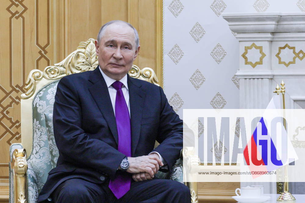 TURKMENISTAN, BALKAN PROVINCE - OCTOBER 8, 2026: Vladimir Putin, President of Russia, attends a bilateral meeting with his counterpart Serdar Berdimuhamedow of Turkmenistan in Turkmenbasy Turkmenistan - ZUMAt113 20261008_zaa_t113_700