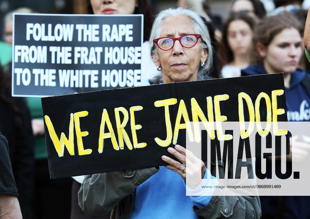 A woman holds a sign that says We are Jane Doe . A demonstration of several hundred people, mostly women, showed support for Cornell student Jane Doe , who sued after a 2024 gang rape. The protestors gathered at Foley Square and called for tougher action against sexual violence. New York City USA - ZUMAk45_ 20261008_zaf_k45_002