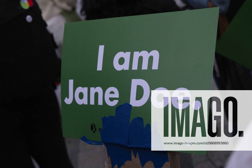 Hundreds rally in Foley Square outside the New York State Supreme Court building in Lower Manhattan under the banner . StopSexualViolence: From the Frat House to the White House joining rallies and campus walkouts around the country demanding justice for Cornell s Jane Doe. A sign reads I am Jane Doe. New York USA - ZUMAr174 20261008_znp_r174_043