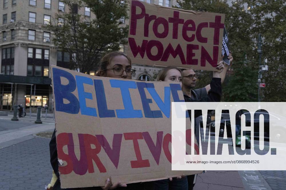 Hundreds rally in Foley Square outside the New York State Supreme Court building in Lower Manhattan under the banner . StopSexualViolence: From the Frat House to the White House joining rallies and campus walkouts around the country demanding justice for Cornell s Jane Doe. Protesters hold signs that read BELIEVE SURVIVORS Protect WOMEN. New York USA - ZUMAr174 20261008_znp_r174_044