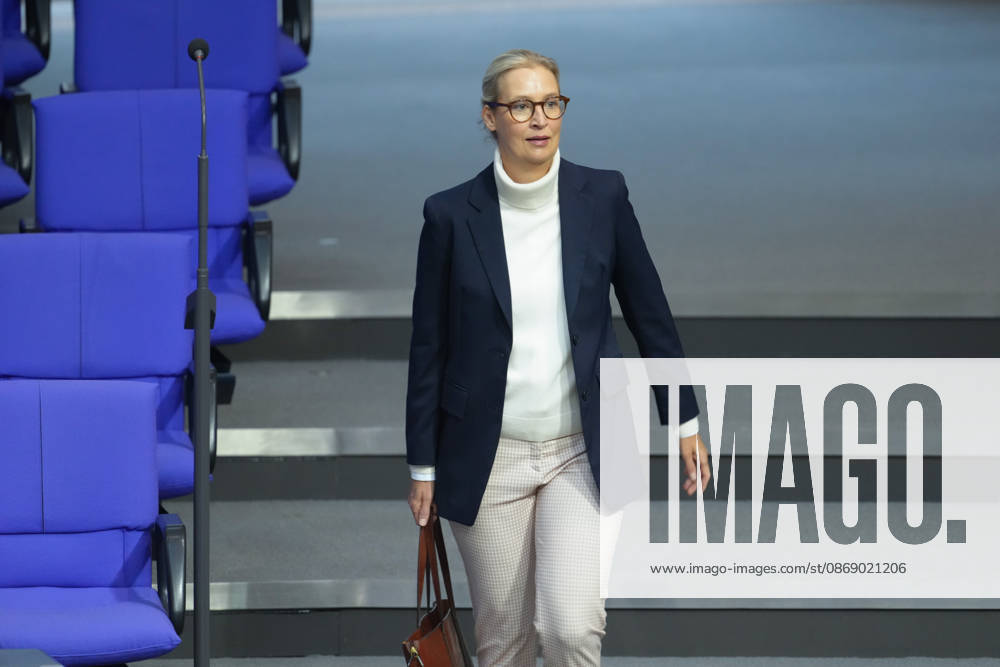 Deutscher Bundestag, 100. Plenarsitzung Alice Weidel (AfD) auf dem Weg durch das Plenum bei der 100. Sitzung des Deutschen Bundestag in Berlin, 09.10.2026 Berlin Berlin Deutschland