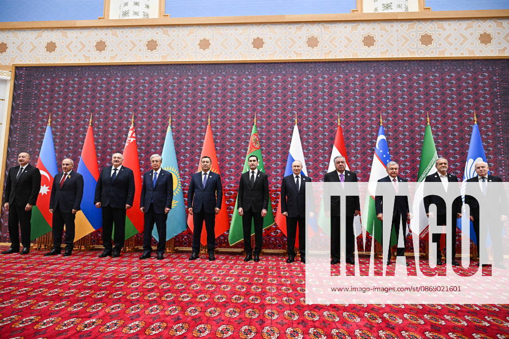 TURKMENISTAN, BALKAN PROVINCE - OCTOBER 9, 2026: Azerbaijan s President Ilham Aliyev, Armenia s Prime Minister Nikol Pashinyan, Belarus President Alexander Lukashenko, Kazakhstan s President Kassym-Jomart Tokayev, Kyrgyzstan s President Sadyr Japarov, Turkmenistan s President Serdar Berdimuhamedow, Russia s President Vladimir Putin, Tajikistan s President Emomali Rahmon, Uzbekistan s President Shavkat Mirziyoyev, Irans President Masoud Pezeshkian and CIS Secretary General Sergei Lebedev (L-R) pose during a photo op for participants of a meeting of the CIS Council of Heads of State in Turkmenbasy Turkmenistan - ZUMAt113 20261009_zaa_t113_026