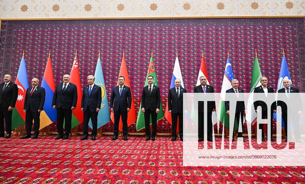 TURKMENISTAN, BALKAN PROVINCE - OCTOBER 9, 2026: Azerbaijan s President Ilham Aliyev, Armenia s Prime Minister Nikol Pashinyan, Belarus President Alexander Lukashenko, Kazakhstan s President Kassym-Jomart Tokayev, Kyrgyzstan s President Sadyr Japarov, Turkmenistan s President Serdar Berdimuhamedow, Russia s President Vladimir Putin, Tajikistan s President Emomali Rahmon, Uzbekistan s President Shavkat Mirziyoyev, Irans President Masoud Pezeshkian and CIS Secretary General Sergei Lebedev (L-R) pose during a photo op for participants of a meeting of the CIS Council of Heads of State in Turkmenbasy Turkmenistan - ZUMAt113 20261009_zaa_t113_028