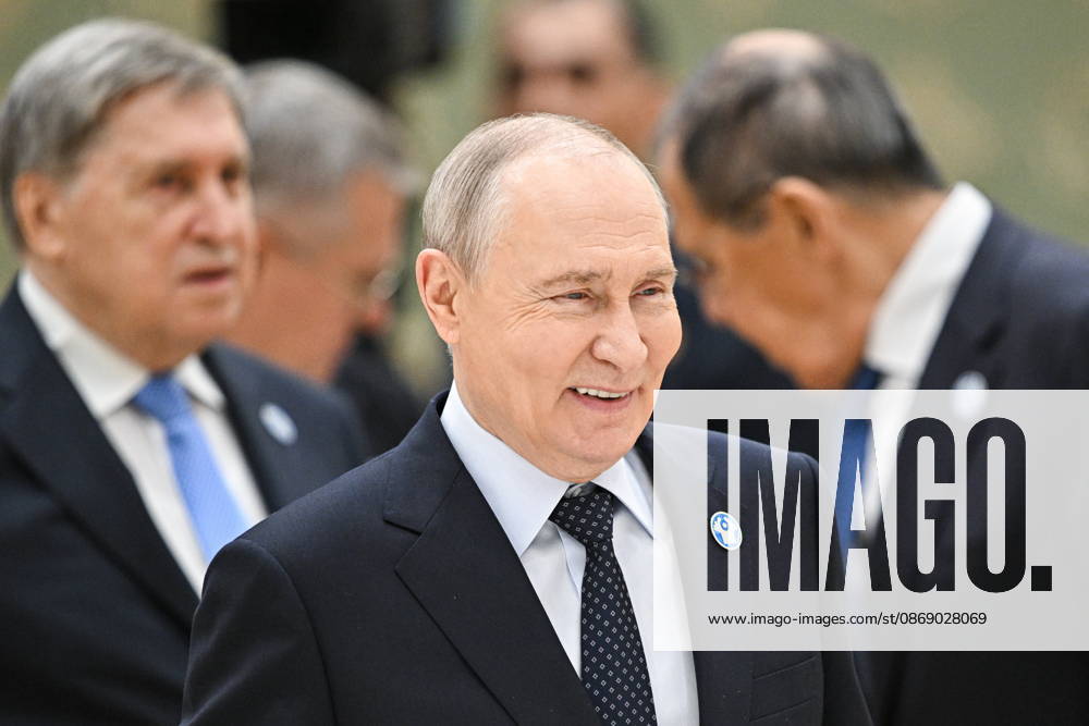 TURKMENISTAN, BALKAN PROVINCE - OCTOBER 9, 2026: Russia s President Vladimir Putin (front) and his adviser Yuri Ushakov attend a narrow-format meeting of the CIS Council of Heads of State in Turkmenbashi Turkmenistan - ZUMAt113 20261009_zaa_t113_098
