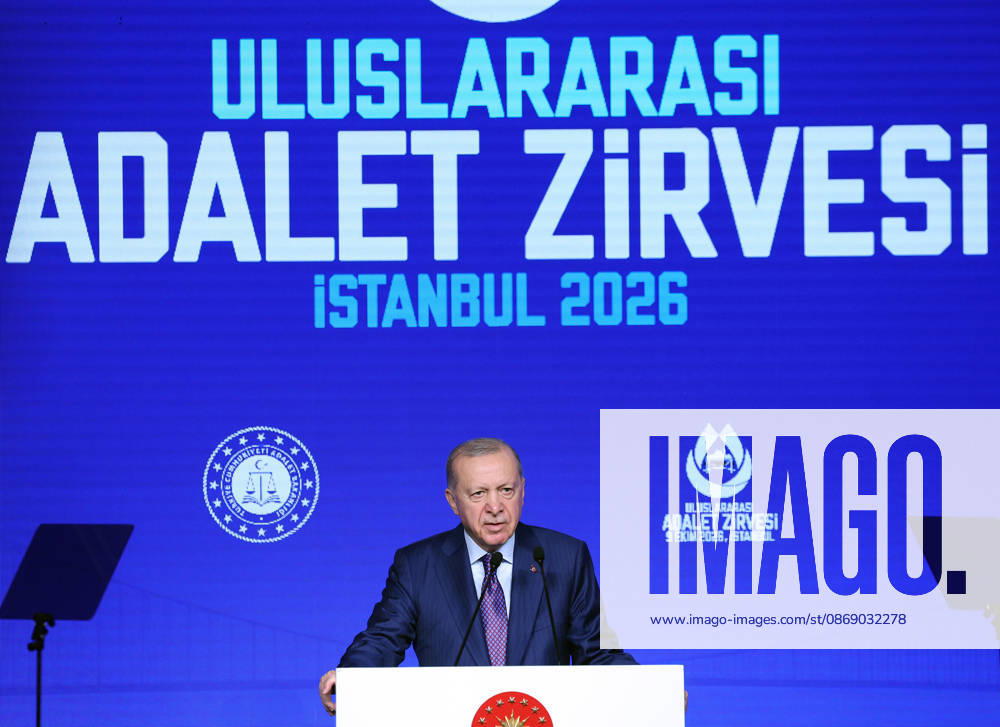 Turkish President Recep Tayyip Erdogan ISTANBUL, TURKIYE - OCTOBER 9:(---- - MANDATORY CREDIT - TURKISH PRESIDENCY MURAT KULA HANDOUT - NO MARKETING NO ADVERTISING CAMPAIGNS - DISTRIBUTED AS A SERVICE TO CLIENTS----) Turkish President Recep Tayyip Erdogan gives a speech during the International Justice Summit at Ciragan Palace in Istanbul, Turkiye on October 9, 2026. TUR Presidency Murat Kula Handout Anadolu Istanbul Turkey. Editorial use only. Please get in touch for any other usage.