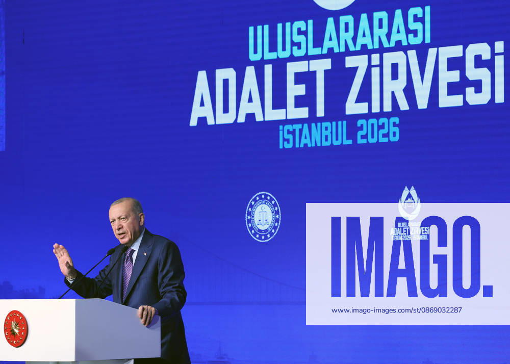 Turkish President Recep Tayyip Erdogan ISTANBUL, TURKIYE - OCTOBER 9:(---- - MANDATORY CREDIT - TURKISH PRESIDENCY MURAT KULA HANDOUT - NO MARKETING NO ADVERTISING CAMPAIGNS - DISTRIBUTED AS A SERVICE TO CLIENTS----) Turkish President Recep Tayyip Erdogan gives a speech during the International Justice Summit at Ciragan Palace in Istanbul, Turkiye on October 9, 2026. TUR Presidency Murat Kula Handout Anadolu Istanbul Turkey. Editorial use only. Please get in touch for any other usage.
