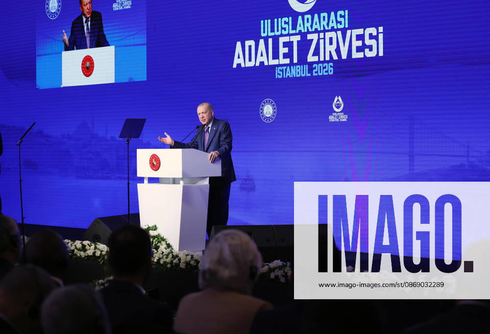 Turkish President Recep Tayyip Erdogan ISTANBUL, TURKIYE - OCTOBER 9:(---- - MANDATORY CREDIT - TURKISH PRESIDENCY MURAT KULA HANDOUT - NO MARKETING NO ADVERTISING CAMPAIGNS - DISTRIBUTED AS A SERVICE TO CLIENTS----) Turkish President Recep Tayyip Erdogan gives a speech during the International Justice Summit at Ciragan Palace in Istanbul, Turkiye on October 9, 2026. TUR Presidency Murat Kula Handout Anadolu Istanbul Turkey. Editorial use only. Please get in touch for any other usage.
