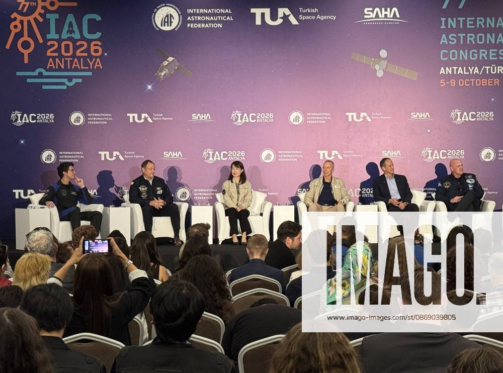 77th International Astronautical Congress ANTALYA, TURKIYE - OCTOBER 9: Astronauts participate in the panel titled Session with Astronauts: Is Spaceflight Now Safe for Humans? during the IAF Global Networking Forum at the 77th International Astronautical Congress (IAC) hosted at NEST Congress Center in Antalya, Turkiye on October 9, 2026. Co-hosted by the Turkish Space Agency (TUA) and SAHA Istanbul under the coordination of the Ministry of Industry and Technology, the panel evaluated the physical and psychological impacts of long-duration missions and the security of crewed space endeavors on the congress s final day. Oktay Ozden Anadolu Antalya Turkey. Editorial use only. Please get in touch for any other usage.