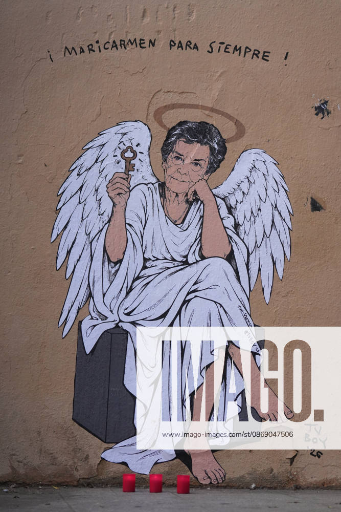 Maricarmen Forever, the new work by street artist TVBoy in Barcelona The work Maricarmen Forever by street artist TVBoy, as of October 9, 2026, in Barcelona, Catalonia, Spain. Street artist TVBoy has depicted Maricarmen with angel wings and a key in her hand, paying tribute to the elderly woman who was evicted from her apartment a few weeks ago following her death, with the phrase Maricarmen Forever OCTOBER 9, 2026 Barcelona Catalonia Barcelona Catalonia Spain