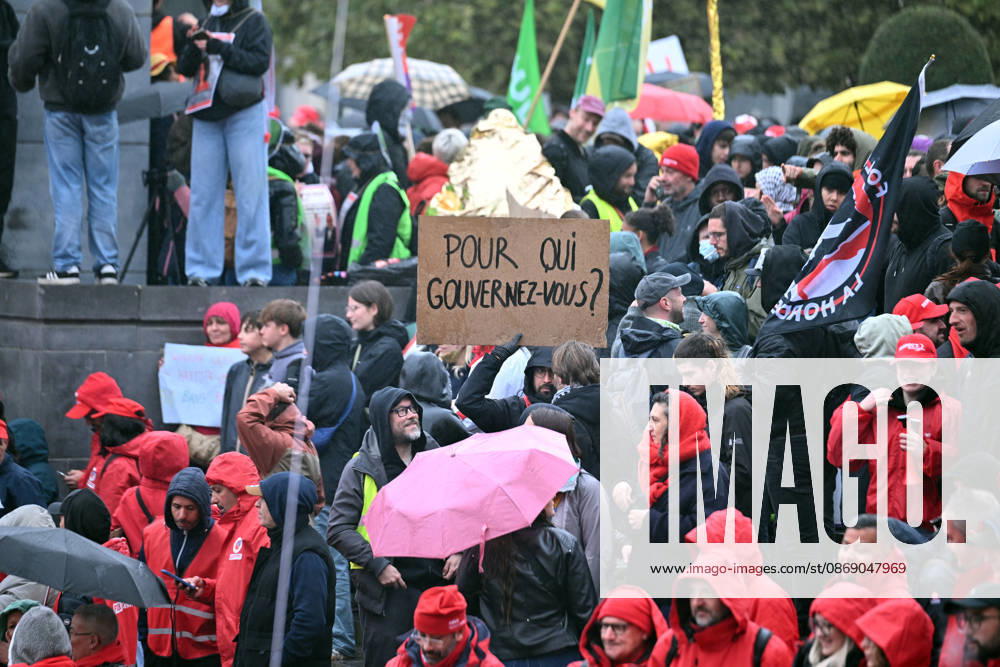 Strike in Belgium disrupts transport BRUSSELS, BELGIUM - OCTOBER 9: Demonstrators carrying trade union flags gather in a central square in Brussels, Belgium on October 9, 2026, during a nationwide strike protesting proposed federal austerity measures and public spending cuts. Organized by major trade union confederations ABVV-FGTB and ACV-CSC, the mass rally coincided with severe transportation disruptions across the country, including approximately 140 flight cancellations at Brussels Airport. Dursun Aydemir Anadolu Brussels Belgium. Editorial use only. Please get in touch for any other usage.