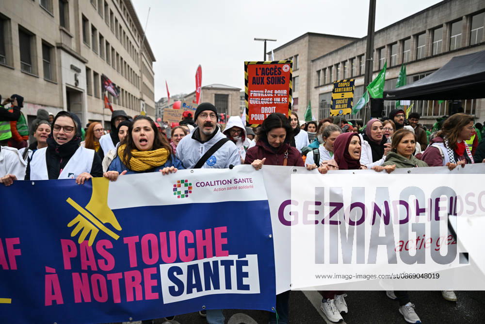 Strike in Belgium disrupts transport BRUSSELS, BELGIUM - OCTOBER 9: Demonstrators carrying trade union flags gather in a central square in Brussels, Belgium on October 9, 2026, during a nationwide strike protesting proposed federal austerity measures and public spending cuts. Organized by major trade union confederations ABVV-FGTB and ACV-CSC, the mass rally coincided with severe transportation disruptions across the country, including approximately 140 flight cancellations at Brussels Airport. Dursun Aydemir Anadolu Brussels Belgium. Editorial use only. Please get in touch for any other usage.