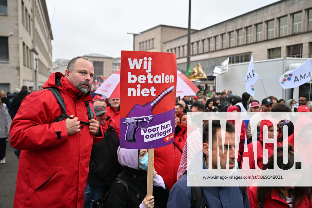 Strike in Belgium disrupts transport BRUSSELS, BELGIUM - OCTOBER 9: Demonstrators carrying trade union flags gather in a central square in Brussels, Belgium on October 9, 2026, during a nationwide strike protesting proposed federal austerity measures and public spending cuts. Organized by major trade union confederations ABVV-FGTB and ACV-CSC, the mass rally coincided with severe transportation disruptions across the country, including approximately 140 flight cancellations at Brussels Airport. Dursun Aydemir Anadolu Brussels Belgium. Editorial use only. Please get in touch for any other usage.