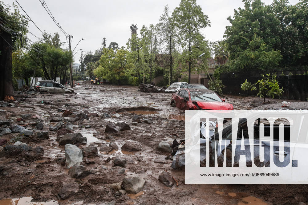 Santiago, October 9, 2026: Consequences of a mudslide that affected the area from San Carlos de Apoquindo to Los Dominicos in the Las Condes district, causing widespread damage and sweeping away vehicles and people. Diego Martin Aton, Chile, Aton 1198102 jpeg