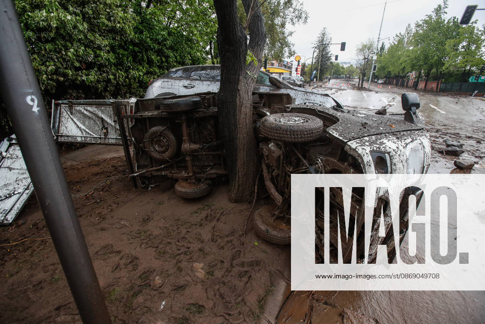 Santiago, October 9, 2026: Consequences of a mudslide that affected the area from San Carlos de Apoquindo to Los Dominicos in the Las Condes district, causing widespread damage and sweeping away vehicles and people. Diego Martin Aton, Chile, Aton 1198098 jpeg