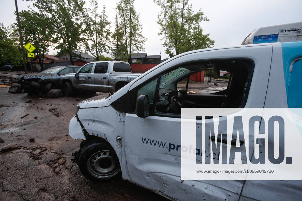 Santiago, October 9, 2026: Consequences of a mudslide that affected the area from San Carlos de Apoquindo to Los Dominicos in the Las Condes district, causing widespread damage and sweeping away vehicles and people. Diego Martin Aton, Chile, Aton 1198092 jpeg