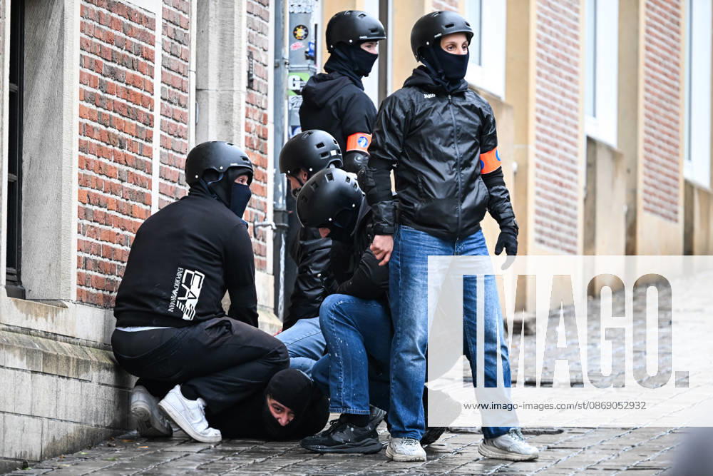 Violent student protests merge with a trade union demonstration near Mont des Arts in Brussels, Belgium, on 9 October 2026. Clashes and disorder unfold as student protesters join the union-led mobilisation in the Belgian capital.
