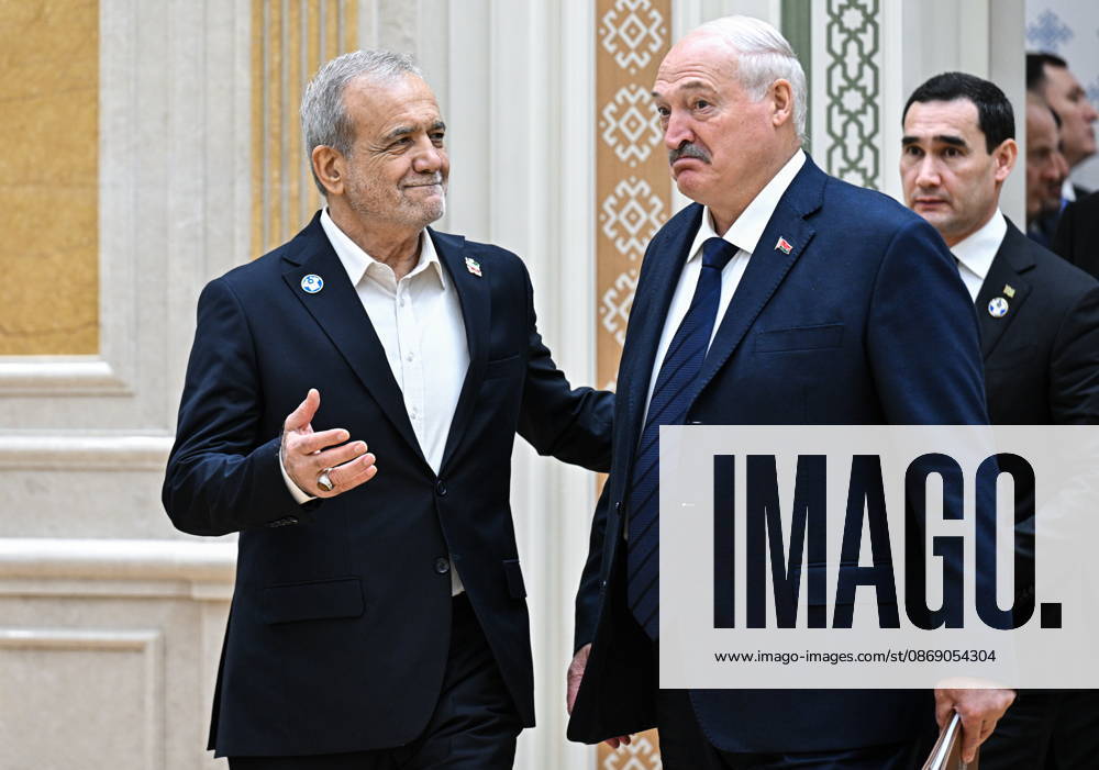 TURKMENISTAN, BALKAN PROVINCE - OCTOBER 9, 2026: Irans President Masoud Pezeshkian, Belarus President Alexander Lukashenko, and Turkmenistan s President Serdar Berdymukhammedov (L-R) ahead of an expanded meeting of the CIS Council of Heads of State in Turkmenbashi Turkmenistan - ZUMAt113 20261009_zaa_t113_485