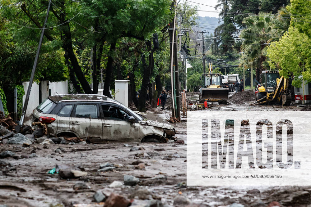 Santiago, October 9, 2026: Consequences of a mudslide that affected the area from San Carlos de Apoquindo to Los Dominicos in the Las Condes district, causing widespread damage and sweeping away vehicles and people. Diego Martin Aton, Chile, Aton 1198118 jpeg