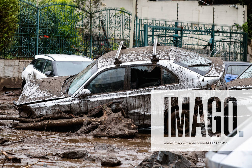 Santiago, October 9, 2026: Consequences of a mudslide that affected the area from San Carlos de Apoquindo to Los Dominicos in the Las Condes district, causing widespread damage and sweeping away vehicles and people. Diego Martin Aton, Chile, Aton 1198121 jpeg
