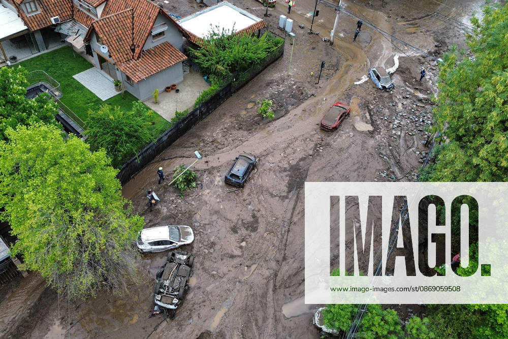 Santiago, October 9, 2026: Consequences of a mudslide that affected the area from San Carlos de Apoquindo to Los Dominicos in the Las Condes district, causing widespread damage and sweeping away vehicles and people. Diego Martin Aton, Chile, Aton 1198130 jpeg