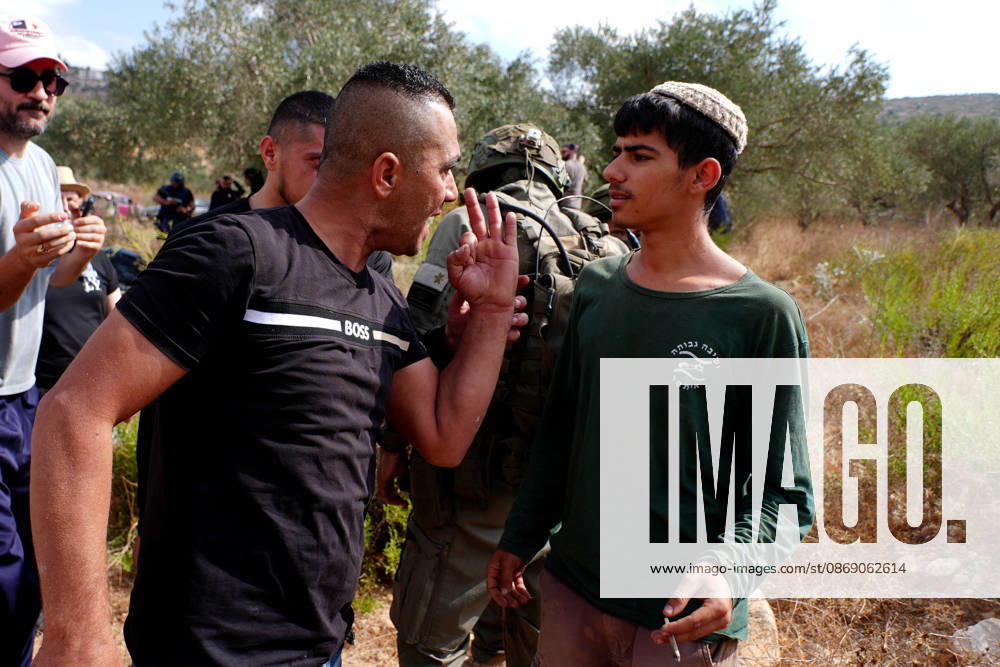 Clashes erupt between Israeli settlers and Palestinian farmers in West Bank RAMALLAH, WEST BANK - OCTOBER 9: Clashes break out between Israeli settlers, accompanied by Israeli soldiers, and Palestinian farmers harvesting olives in the town of Deir Ibzi, near Ramallah in West Bank, on October 9, 2026. The incident reportedly involved damage to olive crops and provocative actions by the settlers. Issam Rimawi Anadolu Ramallah West Bank. Editorial use only. Please get in touch for any other usage.