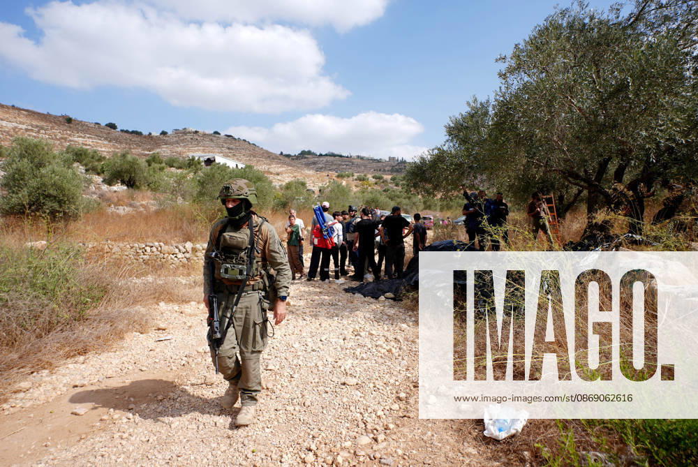 Clashes erupt between Israeli settlers and Palestinian farmers in West Bank RAMALLAH, WEST BANK - OCTOBER 9: Clashes break out between Israeli settlers, accompanied by Israeli soldiers, and Palestinian farmers harvesting olives in the town of Deir Ibzi, near Ramallah in West Bank, on October 9, 2026. The incident reportedly involved damage to olive crops and provocative actions by the settlers. Issam Rimawi Anadolu Ramallah West Bank. Editorial use only. Please get in touch for any other usage.