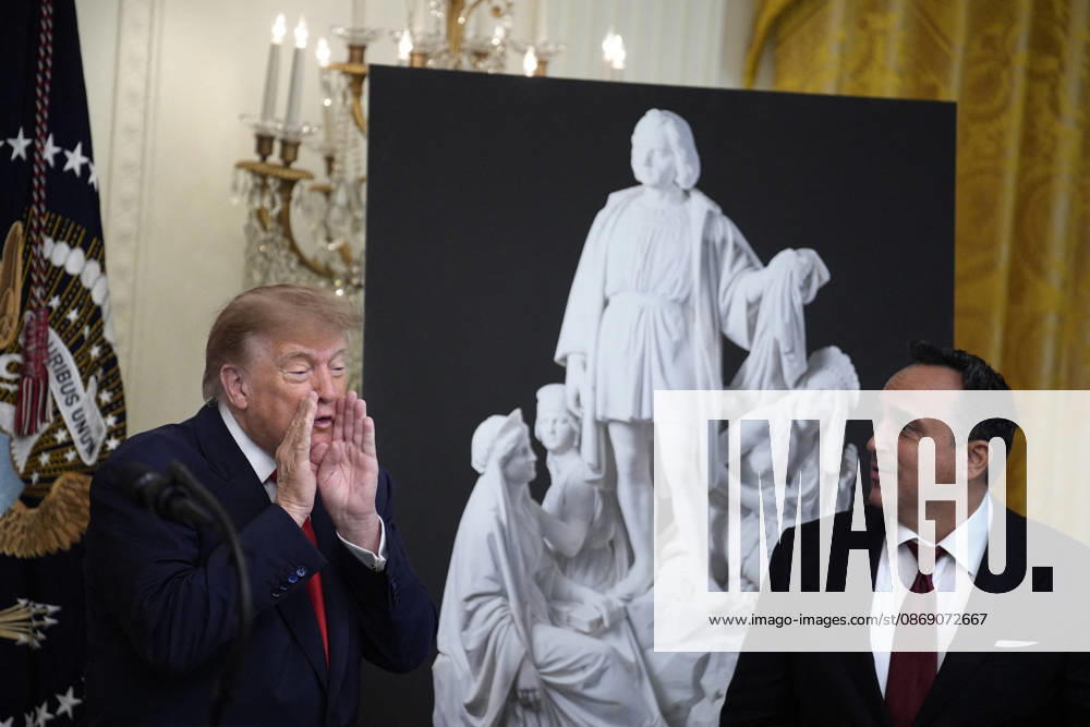Donald Trump on Columbus Day celebration - Washington US President Donald Trump hosts a Columbus Day celebration in the East Room in Washington on October 9, 2026. Photo by Yuri Gripas ABACAPRESS.COM Washington DC United States