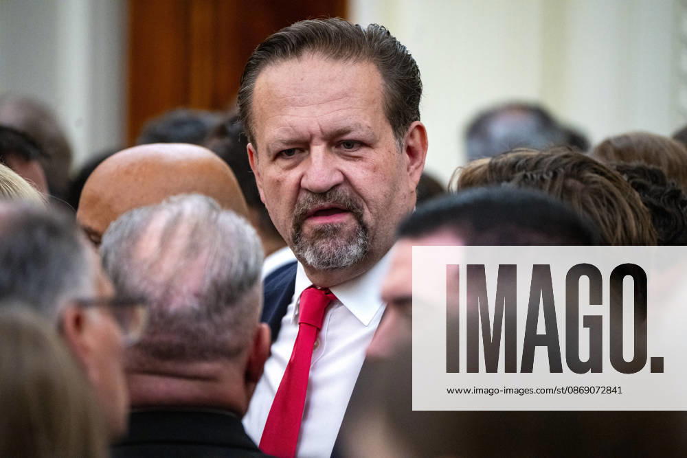 Deputy Assistant to President Donald Trump Sebastian Gorka attends an event honoring Christopher Columbus in the East Room of the White House in Washington, DC Friday, October 9, 2026. The event highlighted the 13-foot reconstructed statue of Columbus installed outside the Eisenhower Executive Office Building in March after demonstrators in Baltimore threw into the harbor on July 4, 2020. WAP20261009317 BONNIExCASH