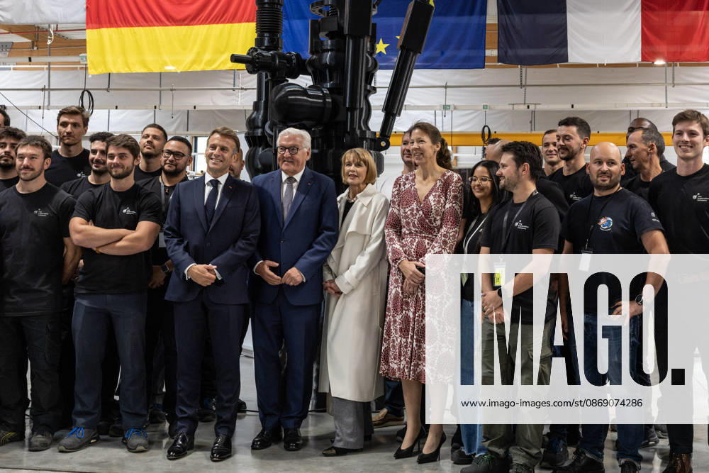 Emmanuel Macron, President of the French Republic, and Frank-Walter Steinmeier, Federal President of Germany, visit the Franco-German company The Exploration Company in Le Haillan, on October 9, 2026, during the German president’s visit to France. Margot Le Gonidec Pool, Bestimage. French President Emmanuel Macron and German President Frank-Walter Steinmeier visit The Exploration Company, a Franco-German space company in Le Haillan, Gironde, France, on October 9, 2026. Le Haillan, France