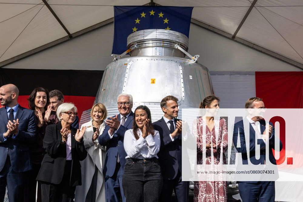 Emmanuel Macron, President of the French Republic, and Frank-Walter Steinmeier, Federal President of Germany, visit the Franco-German company The Exploration Company in Le Haillan, on October 9, 2026, during the German president’s visit to France. Margot Le Gonidec Pool, Bestimage. French President Emmanuel Macron and German President Frank-Walter Steinmeier visit The Exploration Company, a Franco-German space company in Le Haillan, Gironde, France, on October 9, 2026. Le Haillan, France