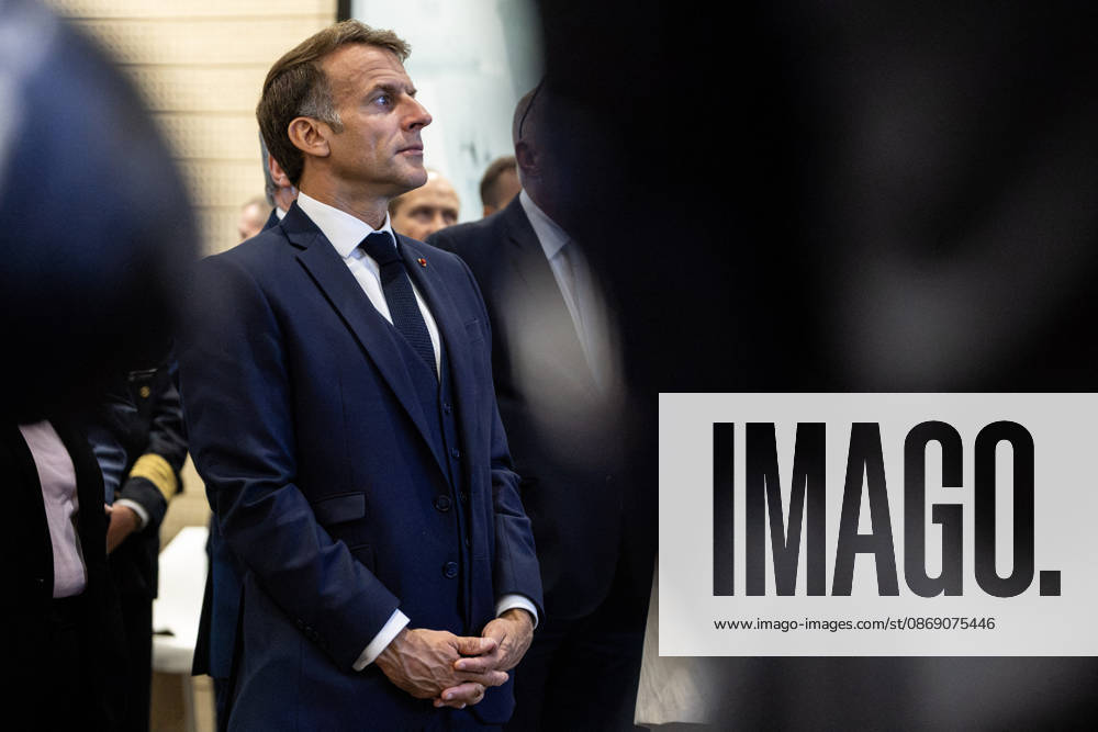 French President Emmanuel Macron and German President Frank Walter Steinmeier visit the Laser Mégajoule research facility operated by the French Alternative Energies and Atomic Energy Commission (CEA). The facility is part of France’s nuclear deterrence simulation program, located in Le Barp, France, on October 9, 2026. Margot Le Gonidec, Pool Bestimage, Le Barp, France