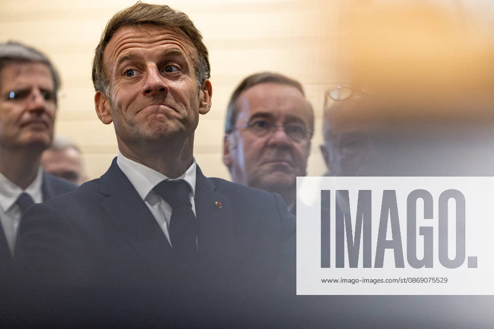 French President Emmanuel Macron and German President Frank Walter Steinmeier visit the Laser Mégajoule research facility operated by the French Alternative Energies and Atomic Energy Commission (CEA). The facility is part of France’s nuclear deterrence simulation program, located in Le Barp, France, on October 9, 2026. Margot Le Gonidec, Pool Bestimage, Le Barp, France