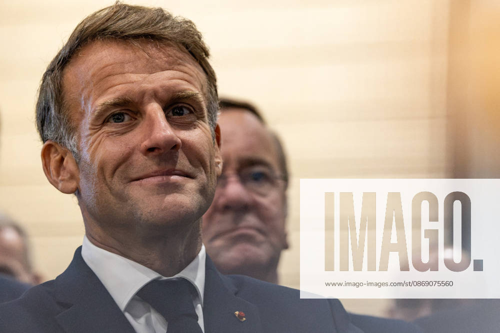 French President Emmanuel Macron and German President Frank Walter Steinmeier visit the Laser Mégajoule research facility operated by the French Alternative Energies and Atomic Energy Commission (CEA). The facility is part of France’s nuclear deterrence simulation program, located in Le Barp, France, on October 9, 2026. Margot Le Gonidec, Pool Bestimage, Le Barp, France