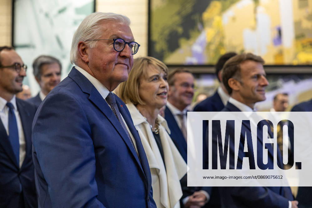 French President Emmanuel Macron and German President Frank Walter Steinmeier visit the Laser Mégajoule research facility operated by the French Alternative Energies and Atomic Energy Commission (CEA). The facility is part of France’s nuclear deterrence simulation program, located in Le Barp, France, on October 9, 2026. Margot Le Gonidec, Pool Bestimage, Le Barp, France