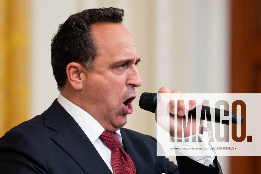 Singer Christopher Macchio performs during a Columbus Day Celebration in the East Room of the White House in Washington, DC, USA hosted by United States President Donald J Trump on Friday