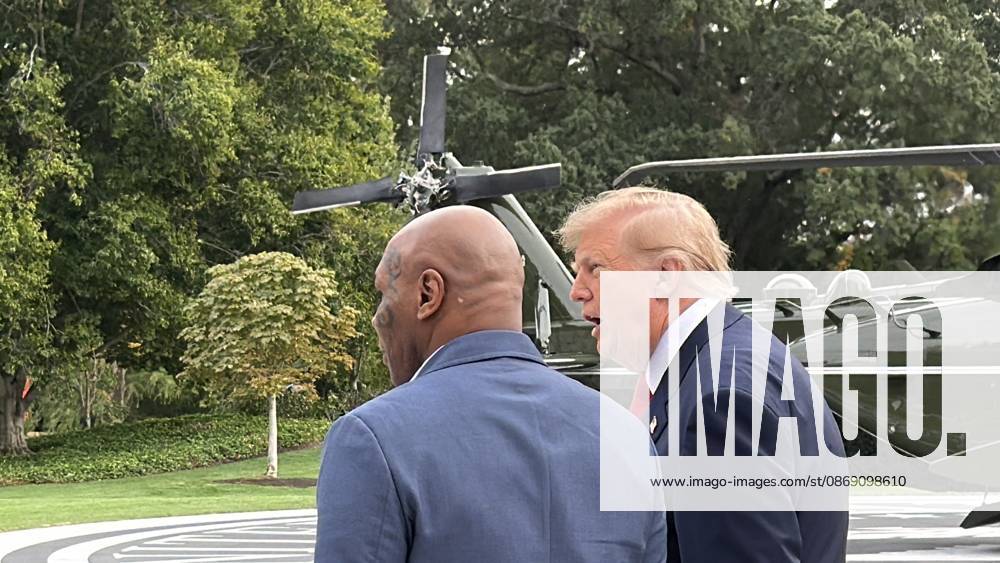 US President Trump departs White House by helicopter with Mike Tyson WASHINGTON, D.C., UNITED STATES - OCTOBER 9: US President Donald Trump departs the White House by helicopter with former heavyweight boxing champion Mike Tyson as part of his midterm election campaign activities, in Washington, DC, on October 9, 2026. Can Hasasu Anadolu Washington, DC United States. Editorial use only. Please get in touch for any other usage.