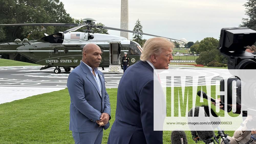 US President Trump departs White House by helicopter with Mike Tyson WASHINGTON, D.C., UNITED STATES - OCTOBER 9: US President Donald Trump departs the White House by helicopter with former heavyweight boxing champion Mike Tyson as part of his midterm election campaign activities, in Washington, DC, on October 9, 2026. Can Hasasu Anadolu Washington, DC United States. Editorial use only. Please get in touch for any other usage.