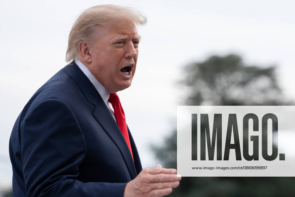 President Donald Trump speaks to members of the media on the South Lawn of the White House before boarding Marine One in Washington, DC on Friday, Oct. 9, 2026. Trump is heading to Syracuse on Friday to boost Republican gubernatorial candidate Bruce Blakeman, who is trailing Governor Kathy Hochul in polls ahead of November s election. WASP20261009156 AaronxSchwartz