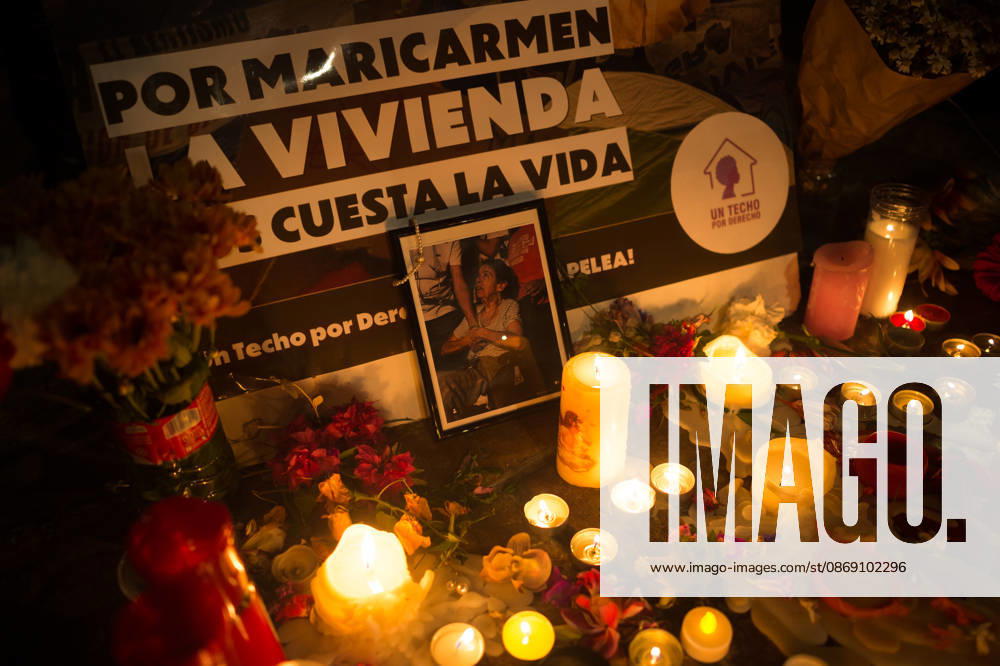 Protest in memory of Maricarmen in Malaga - 09 Oct 2026 Flowers and candles are seen next to a picture of Maricarmen as a tribute during a protest and a minute of silence in memory of Maricarmen Abascal, the 87-year-old woman who was evicted of her house and died in hospital a few days later. Thousands of people demand decent housing and to continue with the legacy of Maricarmen Abascal. Spain’s housing crisis has forced people to take to the streets, urging the Spanish government to take action and implement effective policies to regulate housing prices and protect vulnerable people. Malaga Spain