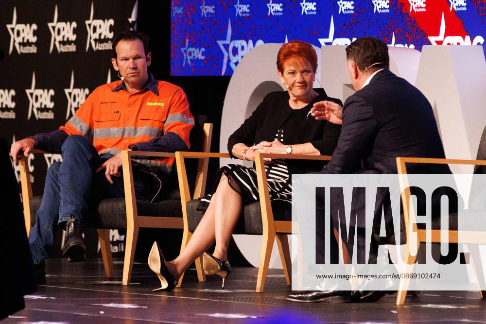 CPAC NATIONAL CONFERENCE 2026, Karl Stefanovic interviews Nationals Leader Matt Canavan and One Nation leader Pauline Hanson during the 2026 Conservative Political Action Network (CPAC) national conference at the Royal International Convention Centre in Brisbane, Saturday, October 10, 2026. ( NO ARCHIVING BRISBANE QUEENSLAND Australia